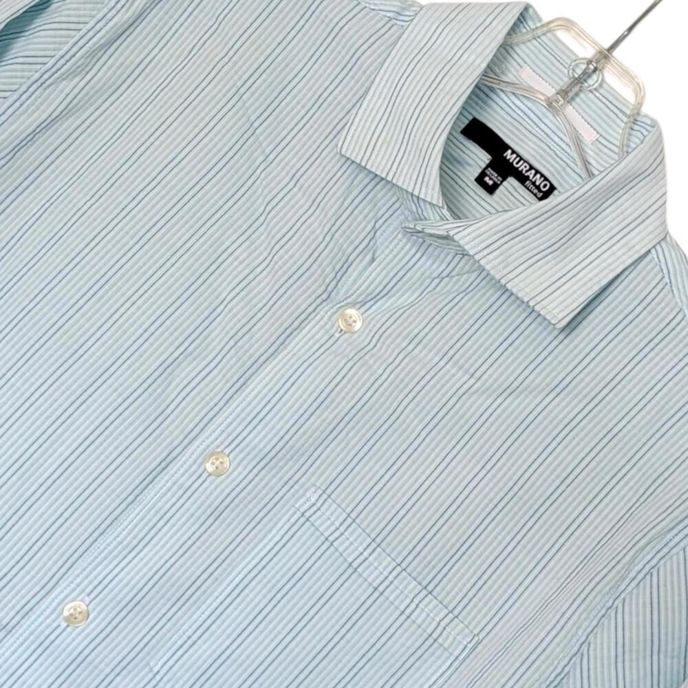 Murano Shirt Mens Medium Light Blue Striped Short Sleeve Button Front‎ Fitted
